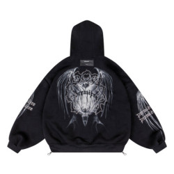 BAT 600GSM ZIP HOODIE BLACK