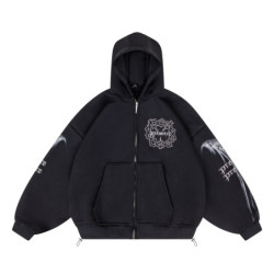 BAT 600GSM ZIP HOODIE BLACK