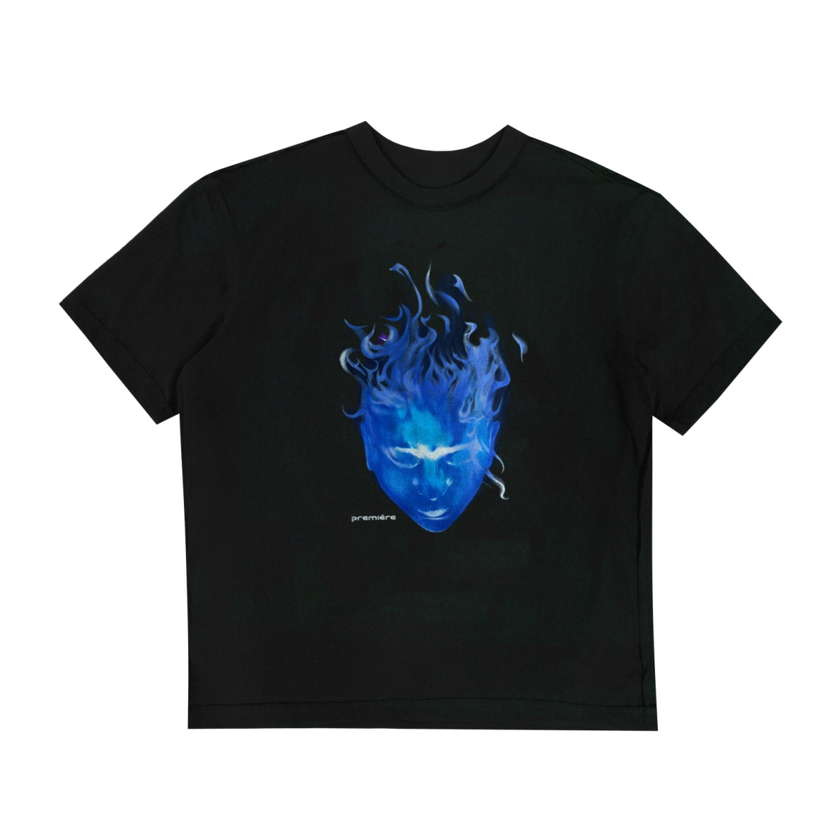 HEAD WITH FLAMES BLUE TEE