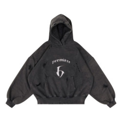 6 HOODIE DISTRESSED WASHED BLACK