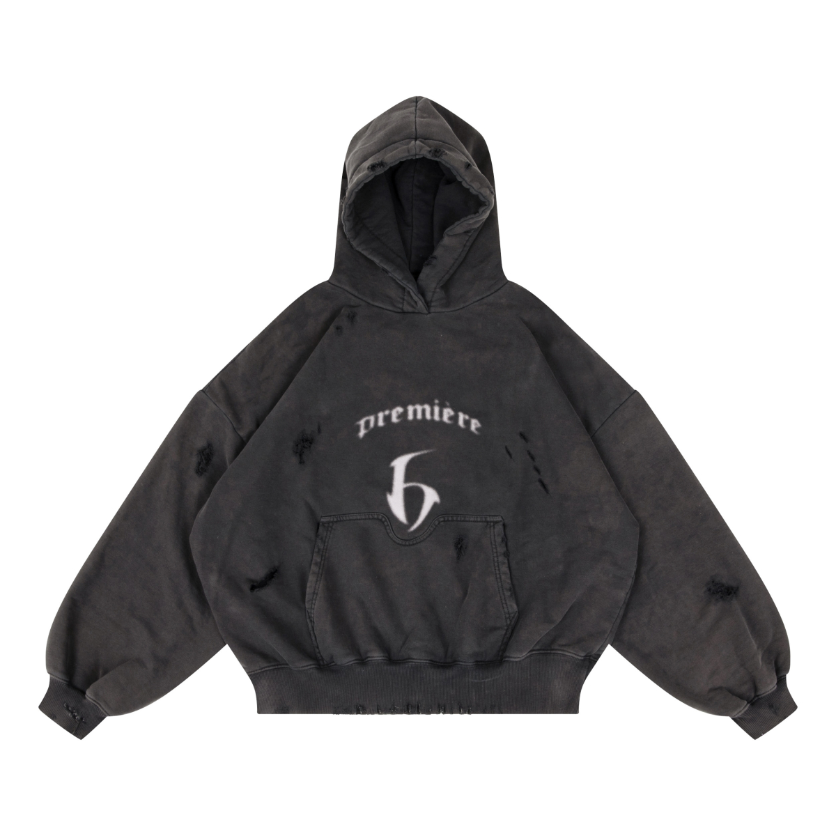 6 HOODIE DISTRESSED WASHED BLACK