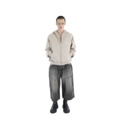 LOGO ZIP HOODIE BEIGE