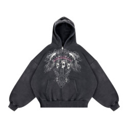 GOTHIC ZIP HOODIE WASHED BLACK